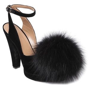 Sonia Rykiel Paris Suede and Fur Pom Pom heels 💯